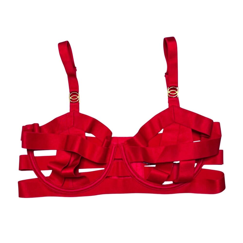 Victoria's Secret Unlined Balconette Strappy Caged Bra Lipstick Red Size 34DD